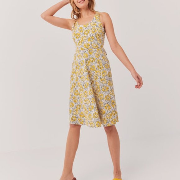 Pact - Reverie Floral Yellow Fit & Flare Tie-Back Dress - Size S - Picture 2 of 8